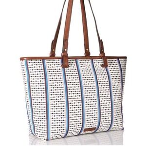 Fossil White Multicolor Polka Dot Striped Rachel Tote and Wallet
